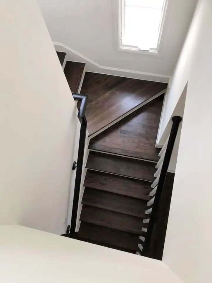 refinished stained hardwood staircase